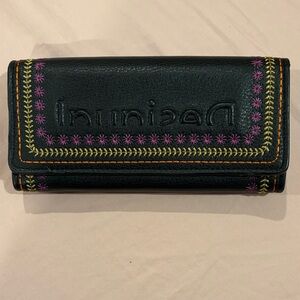 Desigual Black Wallet with Purple and Yellow Embroidery